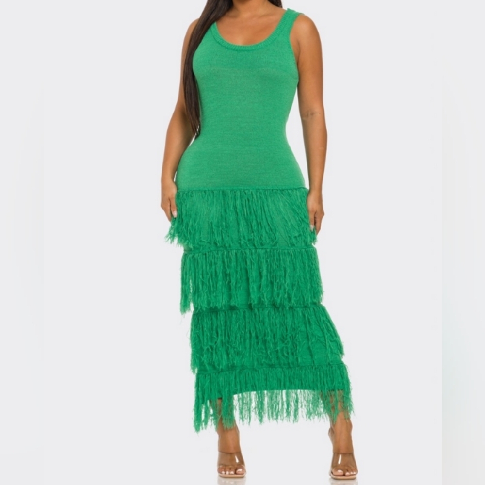 Brand New Green Midi Length Dress (Smoke & Pet Free Home)